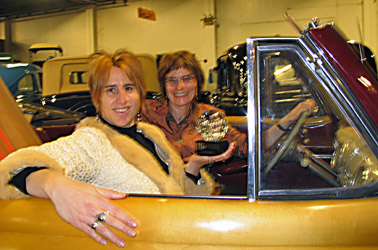 jesikah and Catherine in a classic car